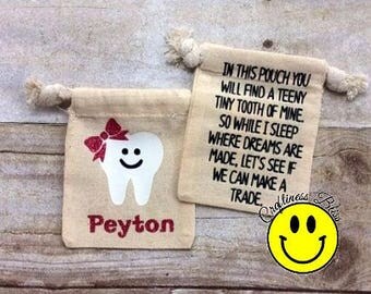 Personalized Tooth Fairy Bag Pouch Tooth Keeper Kid's Birthday Party Gift Boy Girl Tooth Fairy Bag Tooth Sack
