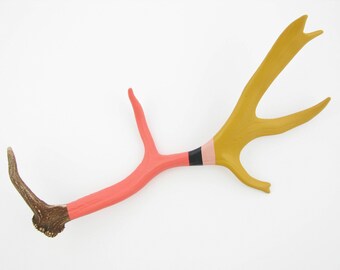 Painted Antler - LARGE - Fallow - Mustard, Pink, Black & Coral Striped
