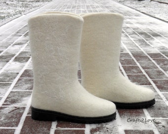 White wedding boots, felted winter wedding boots, Wet felted boots, outdoor, women