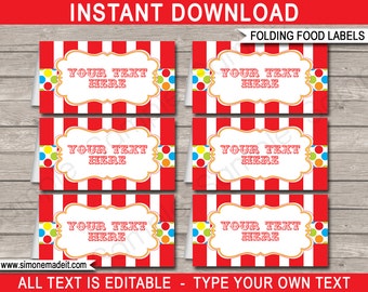 Carnival Food Labels - Circus Food Labels - Carnival Theme Party - Printable Party Decorations - INSTANT DOWNLOAD with EDITABLE text