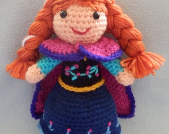 Made to order, Hand crocheted Large Like Frozen Anna Doll with cape Amigurumi Doll