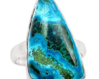 Malachite In Chrysocolla Congo Sterling Silver Ring sz 10 Natural