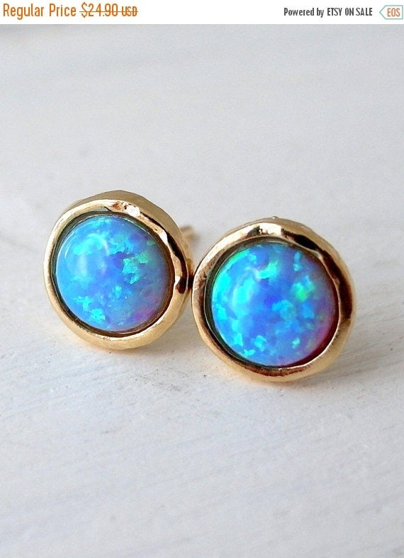 SALE Opal stud earrings Blue stud earrings by EldorTinaJewelry