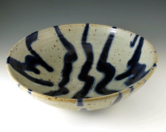 Pottery Serving Bowl - Blue and White Bowl - Large Ceramic Bowl - Fruit Bowl - Salad Bowl - Handmade Ceramics - Ceramics and Pottery - B110