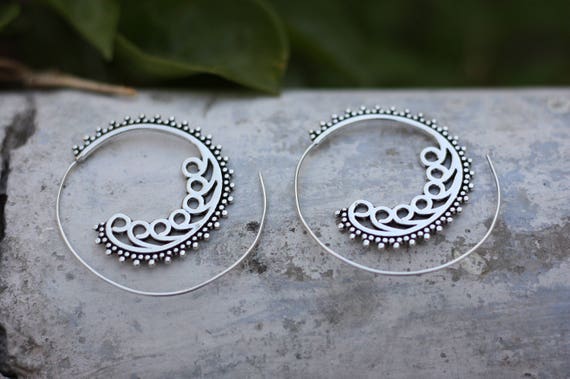 TRIBAL EARRINGS - Statement Silver Earrings- Tribal Twist Earrings- Silver Earrings- Sacred Geometry Earrings- Ethnic Jewelry- Tribal Queen