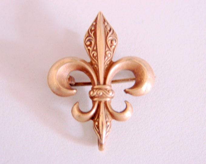 Antique Edwardian Engraved Gold Fleur De Lis Watch Pin Brooch Chatelaine 3.4 Grams Jewelry Jewellery
