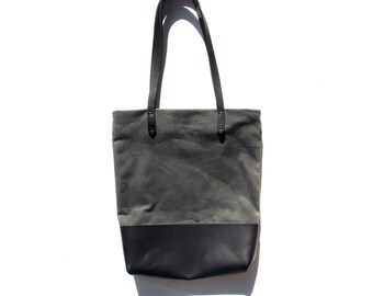 SLATE CIABATTA BAG | Waxed Canvas Leather Tote Bag with Zipper | Slate / Black Shoulder Bag | Market Bag | Carry all | Market Bag | Day Bag