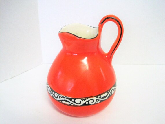 Art Deco Czech Pitcher - Orange Black - Signed Czechloslovakia -