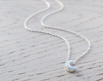 Tiny Silver Moon Necklace - Sterling Silver