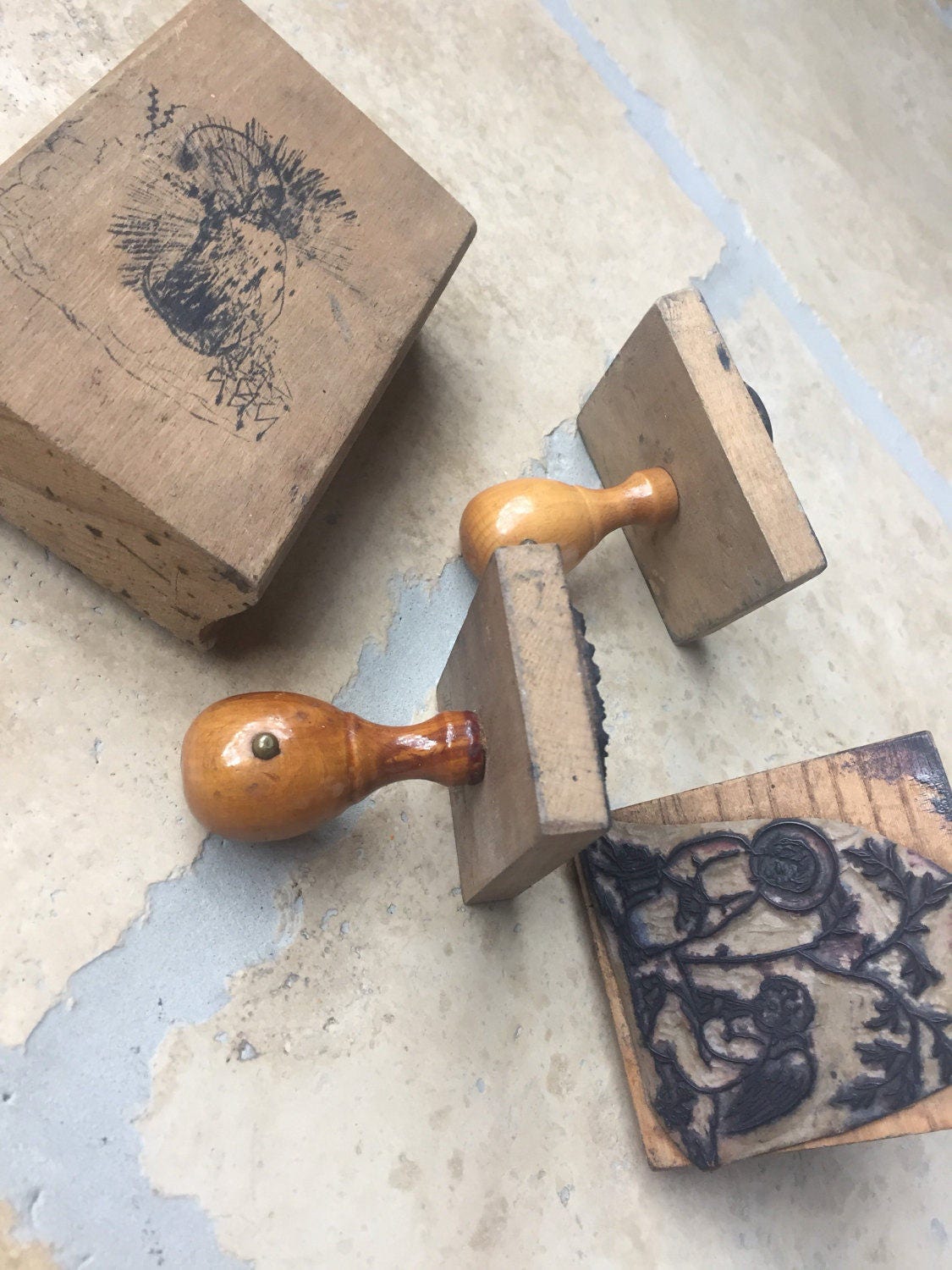 Set of 4 Vintage Religious Stamps Rubber stamp Wood Stamp