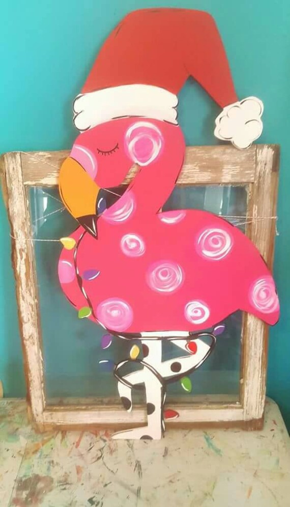 Flamingo door hanger flamingo decor flamingo Christmas