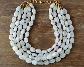 Statement Necklace Bridesmaid Jewelry JACKIE O Bright White NECKLACE Wedding Jewelry Statement Jewlery White Necklace