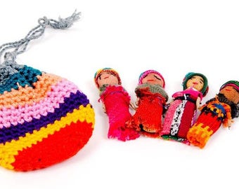 Worry Dolls in Crochet Bag Fair Trade Handmade