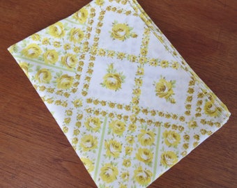 Vintage Pillowcase - Yellow Rose Plaid - 31" x 20"