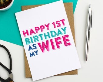 Happy 1st Birthday to My Husband Or Wife Birthday Celebration Typographic Greeting Card DYPHB20