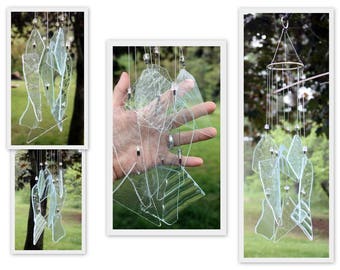 Wind Chime, Stained Glass Chime, Glass Windchime, Clear Textures. Garden Decor, Home Decor