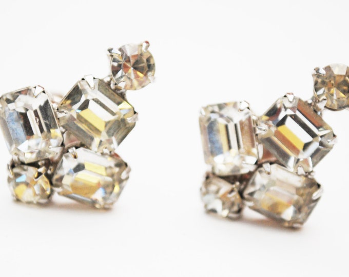 Rhinestone clip on earrings - Clear crystal - Wedding Bride - Prom Bling