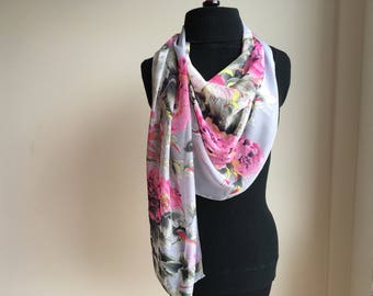 Summer Scarf, Summer Floral Scarf, Silk Summer Scarf, Floral Summer Scarf, Gift for Her, Gift For Girlfriend
