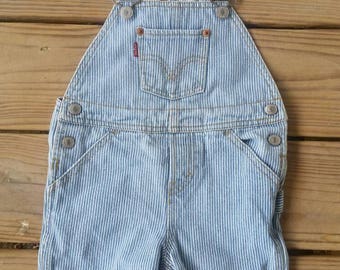 Awesome Vintage Levis MINT condition baby boy girl newborn infant overalls train conductor blue striped pants cute retro size 18 months soft