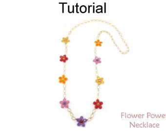 Beading Tutorial Pattern - Flower Chain Necklace - Beaded Flowers - Simple Bead Patterns - Flower Power Necklace #24686