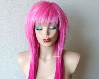 Scene wig. Ombre wig. Pink wig. Long straight hair wig. Durable Heat resistant synthetic wig for daily use or cosplay.