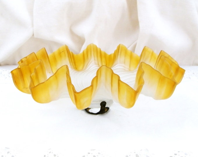 Antique French Amber and Frosted Opaline Glass Light Shade, French Country Decor, Rustic, Primitive, Decor, Brocante, Chic, France, Opaque