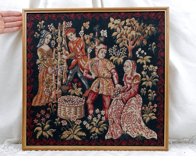 Vintage French Framed Medieval Style Reproduction Tapestry "Les Vendanges", Grape Harvest, Wall Hanging, Medieval Decor, Castle, France, Vintage French Framed Medieval Style Reproduction Tapestry "Les Vendanges", Grape Harvest, Wall Hanging, Medieval Decor, Castle, France,