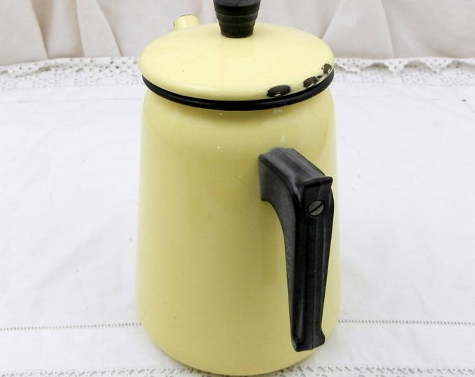 Vintage French Mid Century 1960s Buttercup Yellow Enamelware Coffee Pot, Cafetière, Retro, Vintage, Home, Kitchen, Enamel from France