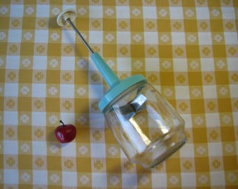Turquoise Nut Chopper - Federal - Glass Jar - Aqua - Stainless Steel Blade - Mid Century Vintage 1960's