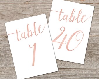 Rose Gold Table Numbers 1-40 // Printable Table Numbers Wedding // Rose Gold Wedding Decor, Instant Download