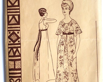 Vintage 1950s Womens Hawaiian Scoopneck Muu Muu Evening Dress Sewing Pattern Size 8 Polynesian Pattern 144