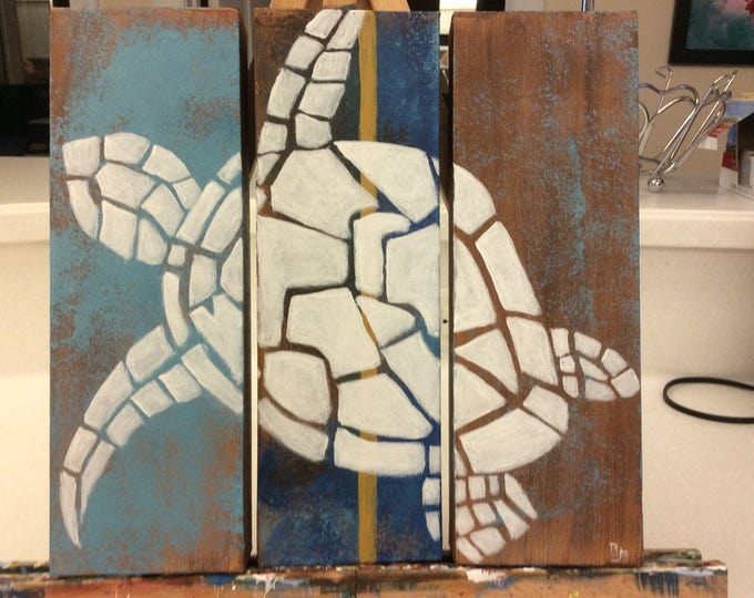 Tryptich of Sea Turtle. Three separate canvases make one unique painting.