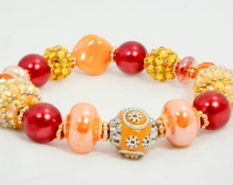 SALE Blood Orange Jesse James Beaded Bracelet, Chic, Womens Fashion Jewelry, Womens Accessories, Womens Bracelets, Gifts for Her, OOAK