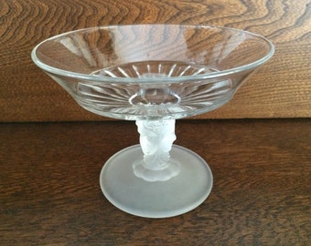 THREE FACE COMPOTE Dish - Frosted Three Face Pedestal Compote Candy Dish - Flourescent