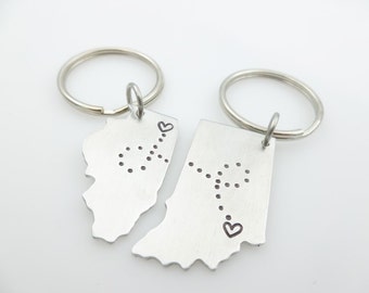 State Country keychain Set, Long distance Love, going away gift, matching set, USA Map, Long distance Couples Gift, Long distance friends