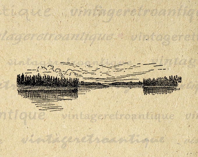 Digital Image Lake Landscape Download Illustration Printable Nature Graphic Antique Clip Art Jpg Png Eps HQ 300dpi No.875