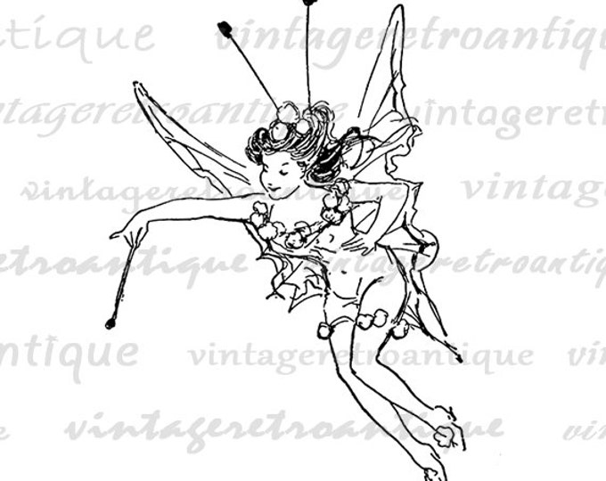 Antique Fairy Printable Graphic Download Illustration Digital Image Vintage Clip Art Jpg Png Eps HQ 300dpi No.1748