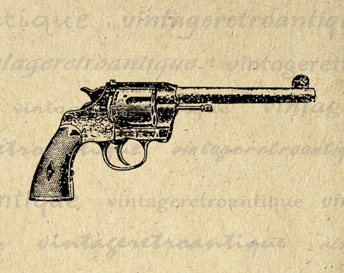 Revolver Gun Graphic Digital Download Western Image Pistol Printable Vintage Clip Art Jpg Png Eps HQ 300dpi No.1352