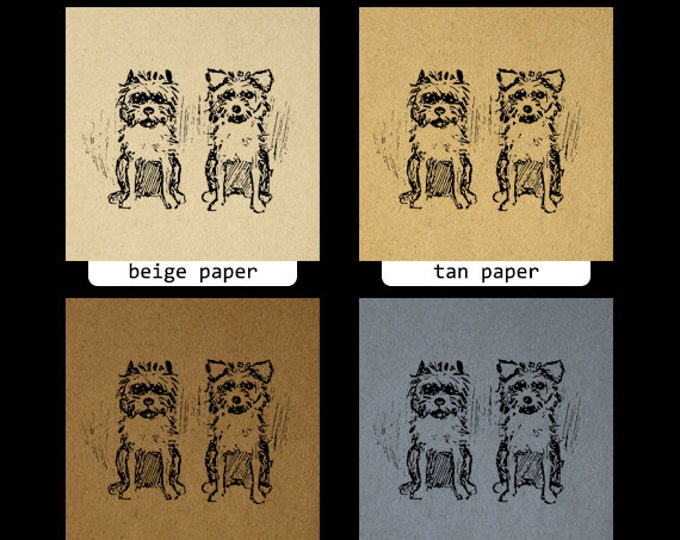 Little Yorkie Dogs Digital Image Graphic Cute Download Illustration Printable Vintage Clip Art Jpg Png Eps HQ 300dpi No.3092