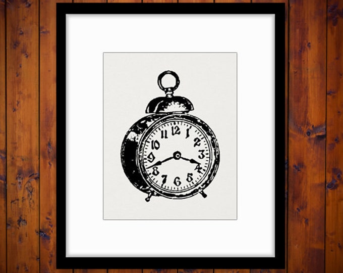 Digital Graphic Antique Alarm Clock Printable Illustration Image Download Vintage Clip Art Jpg Png Eps HQ 300dpi No.1323