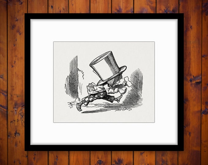 Printable Mad Hatter Departs Alice in Wonderland Digital Graphic Download Image Antique Clip Art Jpg Png Eps HQ 300dpi No.048