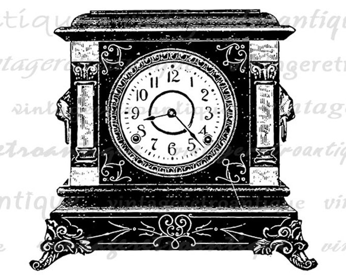 Old Clock Graphic Digital Download Mantle Clock Illustration Image Printable Vintage Clip Art Jpg Png Eps HQ 300dpi No.1419