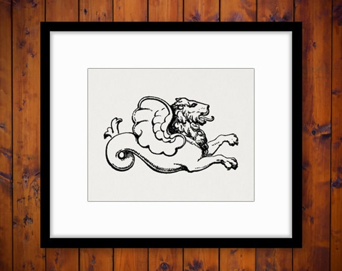 Printable Graphic Lion Dragon Classical Symbol Download Digital Image Vintage Clip Art for Transfers Making Prints etc HQ 300dpi No.2338