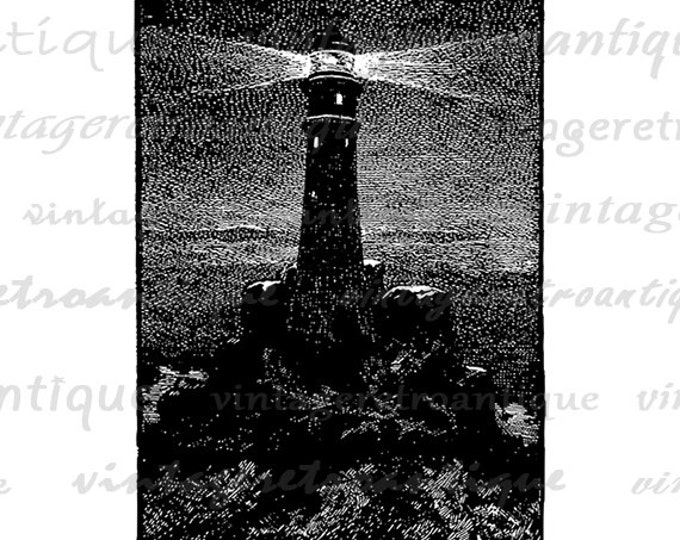 Printable Graphic Lighthouse Download Ocean Image Digital Artwork Vintage Clip Art Jpg Png Eps HQ 300dpi No.3597