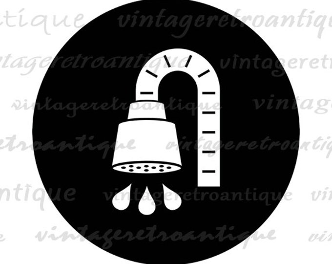 Printable Image Shower Icon Graphic Bathroom Digital Download Illustration Vintage Clip Art Jpg Png Eps HQ 300dpi No.4429