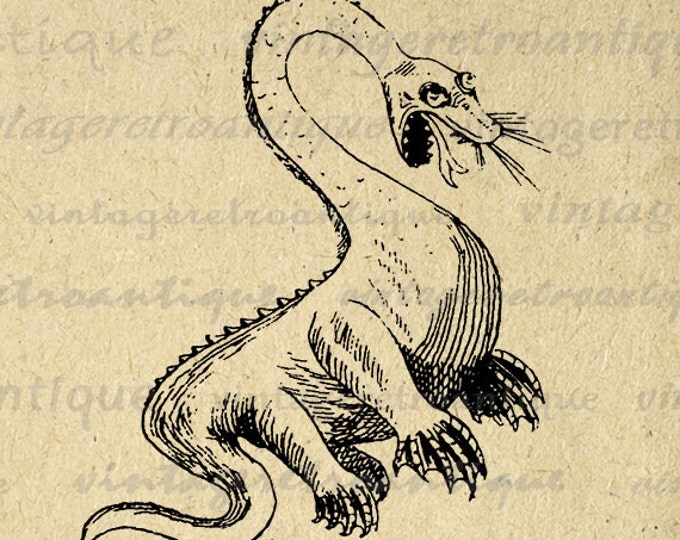 Antique Dragon Creature Digital Graphic Image Download Printable Vintage Clip Art Jpg Png Eps 18x18 HQ 300dpi No.533