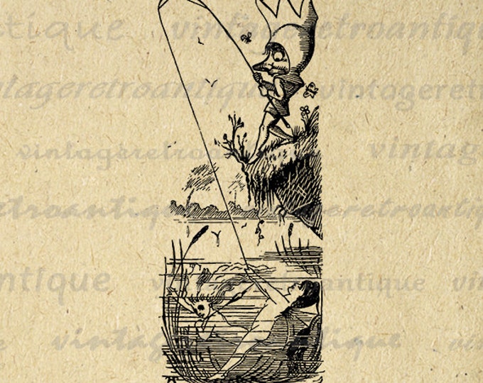 Printable Antique Fishing Cartoon Graphic Image Illustration Digital Download Vintage Clip Art Jpg Png Eps HQ 300dpi No.1684