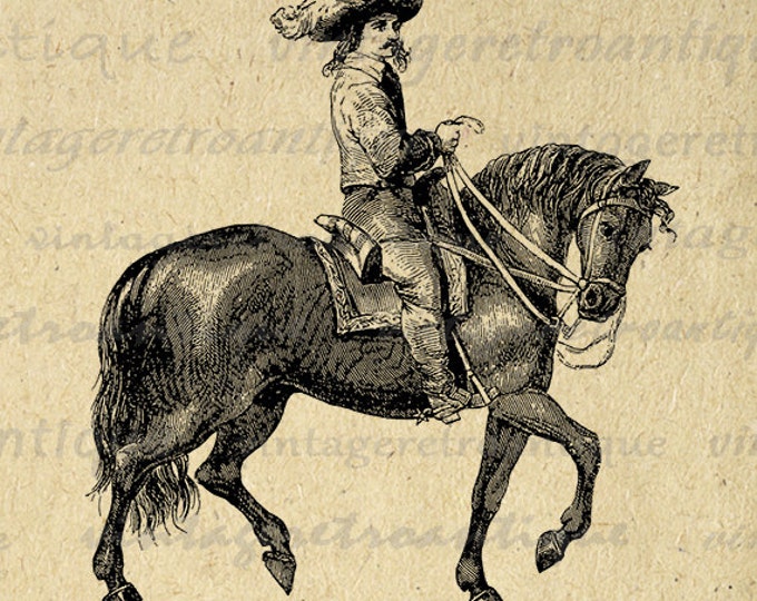 Digital Graphic Muskateer Soldier on Horseback Download Printable Image Vintage Clip Art Jpg Png Eps HQ 300dpi No.2337