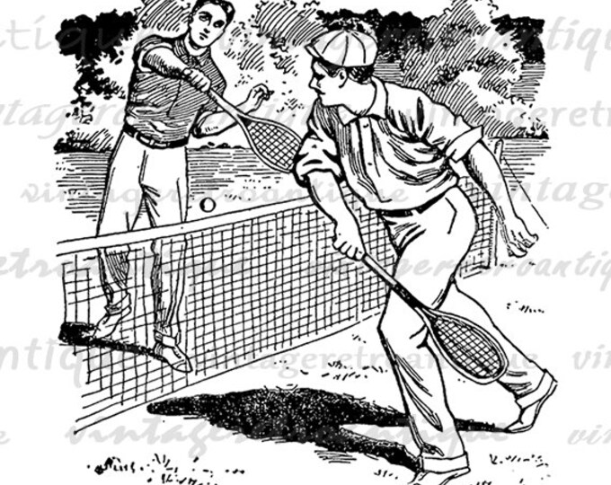 Printable Tennis Image Download Antique Tennis Digital Graphic Illustration Vintage Clip Art Jpg Png Eps HQ 300dpi No.4174