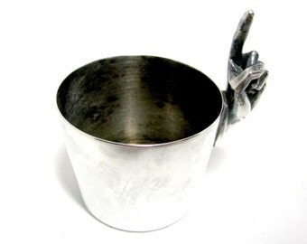 Napier Shot Glass, Napier One Fingered Shot Glass, Mid Century Napier Barware, Silver Plate Shotglass, Mad Men Barware
